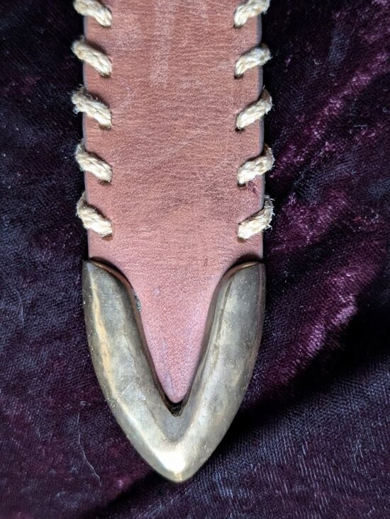 Vintage Brass and Leather Belt with Rope Edge - handsome & thick - 32\